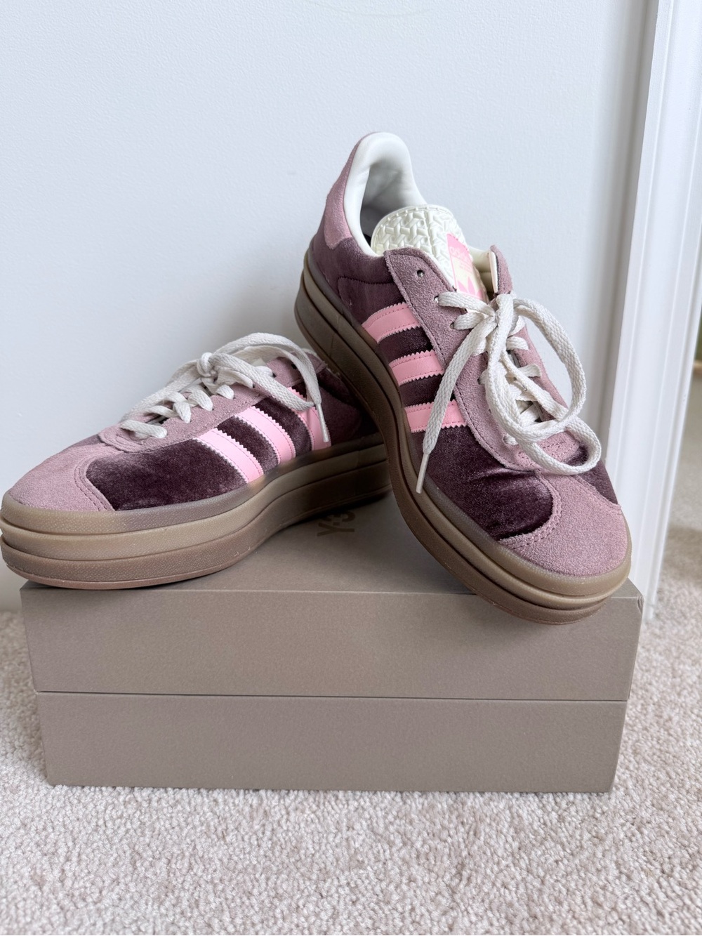 adidas Women’s Gazelle Bold Pink and Plum Velvet Sneakers